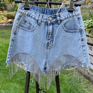 Savanna Jane Light Blue Jean Shorts with Rhinestone Fringe